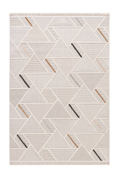 Naar Halı Bonn 8805 Krem Geometrik Salon Halısı Koridor Halısı Kesme Makine H...