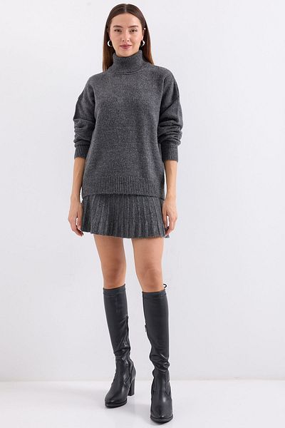 Bigdart 15891 Set aus Strickpullover und Rock in Anthrazit