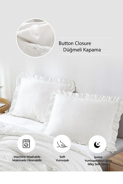 Evlen Home Collection Dupla 4 részes paplanhuzat szett - pamut, kőmosás fodrokkal, puha barella - krém