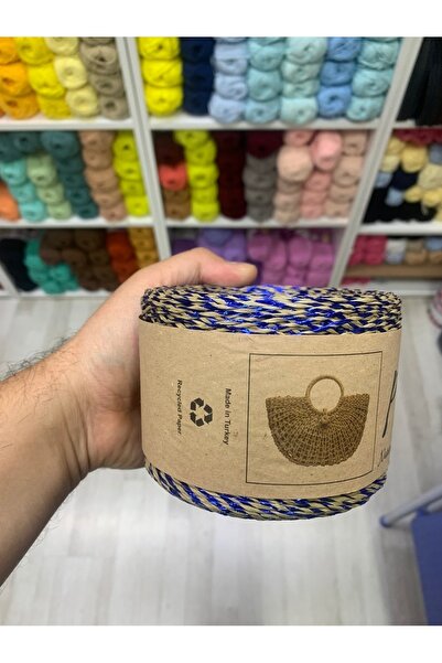 Rengarenk tuhafiye ve hobi Metalik Simli Naturel Kağıt İp Örgü Çanta İpi