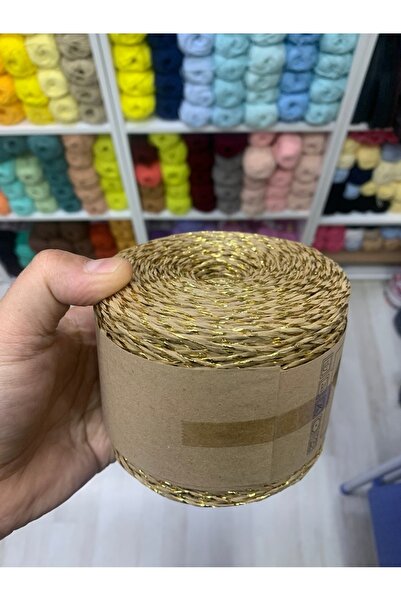 Rengarenk tuhafiye ve hobi Metalik Simli Naturel Kağıt İp Örgü Çanta İpi