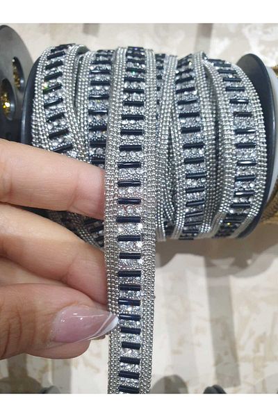 ESRA ŞELEM Black Stone Beaded Iron Strip - Decorative Clothing Accessory, Hobby