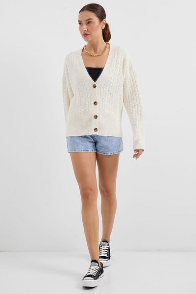 Bigdart Πλεκτή ζακέτα 15885 Model Braided Ecru Oversize