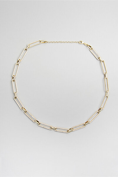 So CHIC... 18 Ayar Sarı Altın Kaplama Gümüş 48 Cm Tasarım Kolye