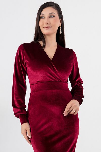 PULLIMM Rochie din catifea cu mânecă lungă cu guler dublu AP-0205
