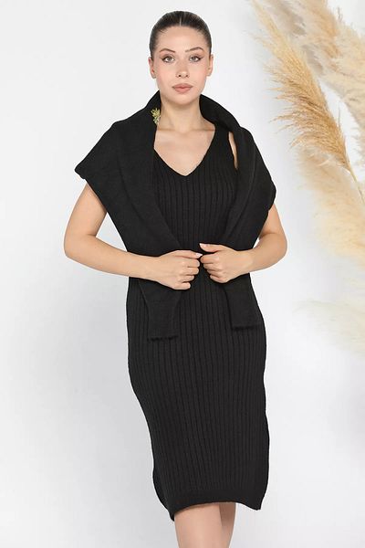 GÜLSELİ Black Women's Sequin Embroidered Sweater Dress Knitwear Double Set
