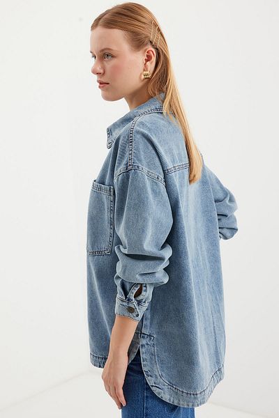 Bigdart 0694 Μπουφάν Ice Blue Oversize Τζιν - Διπλές Τσέπες