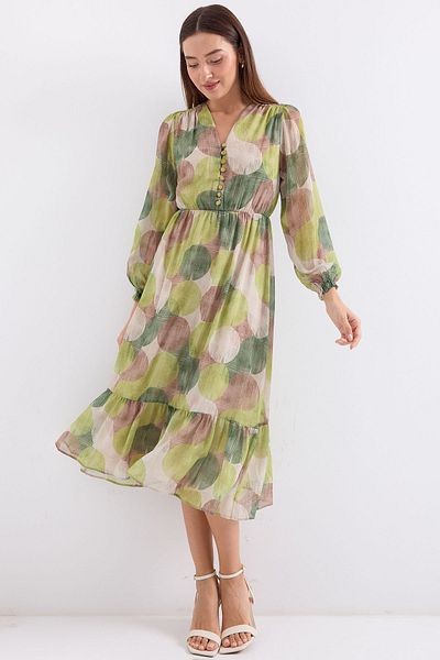 Bigdart 2137 Model Rochie din șifon verde cu model