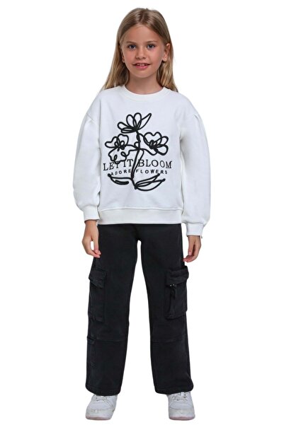 Waka Waka Пуловер за момичета с кръгло деколте и релефна апликация отпред