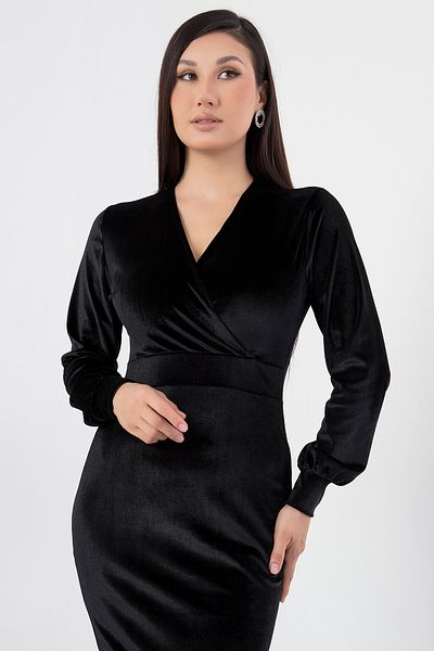 PULLIMM Double Breasted Collar Long Sleeve Velvet Dress Ap-0205