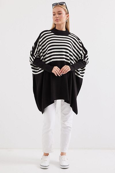 Bigdart Model 15783 Pulover Poncho Negru cu Detaliu Slit
