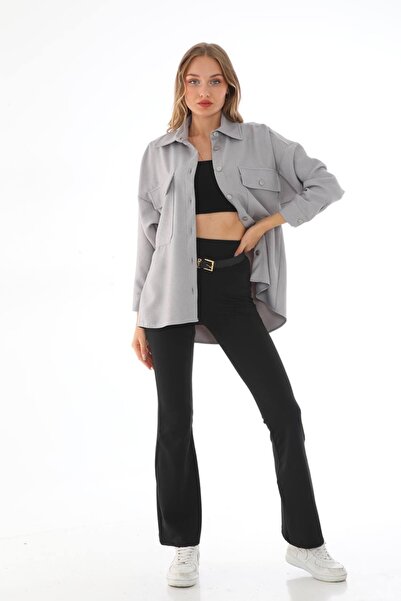 PERA MODA Çİft Cepli Oversize Ceket Gömlek