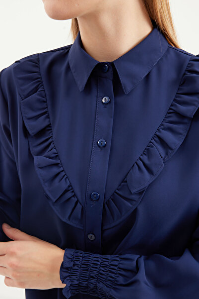 Bigdart 20223 Model Navy Blue Long Sleeve Ruffle Shirt