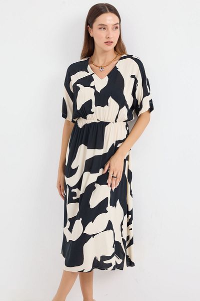 Bigdart Model 2511 - Rochie neagra cu imprimeu cu talie elastica