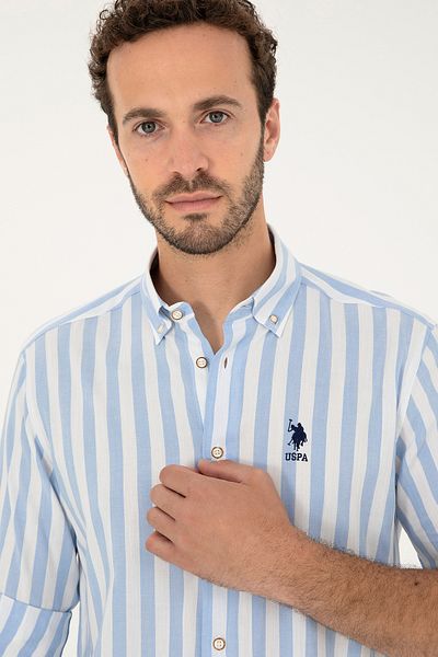 U.S. Polo Assn. Cămașă albastră cu mânecă lungă pentru bărbați - 50288316 -VR036