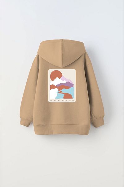 The Champ Clothing Μπεζ Unisex Kids Hoodie - Φούτερ Climbing Adventure με κουκούλα και φλις στάμπα
