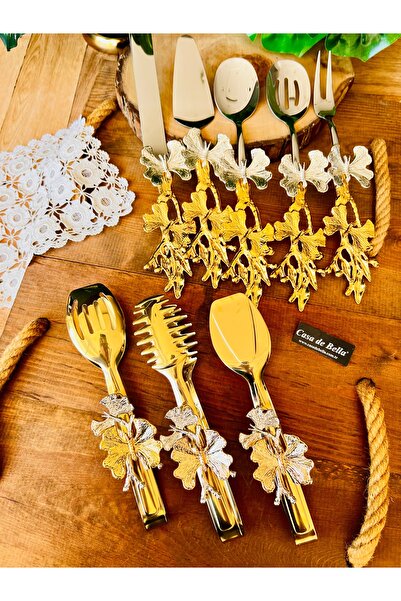 CASA DE BELLA Gold Butterfly Patterned 8 Piece Serving Tongs Set-Gold Tongs