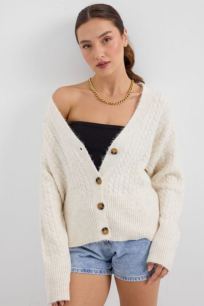 Bigdart Πλεκτή ζακέτα 15885 Model Braided Ecru Oversize