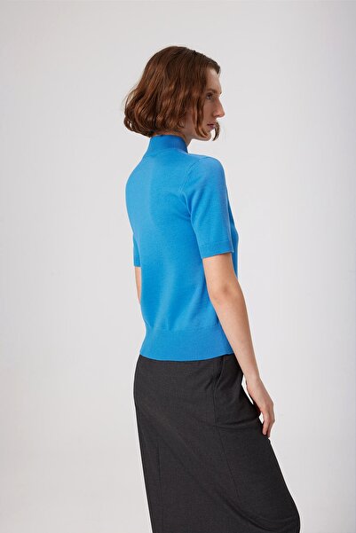 Mısırlı Mavi Yarım Balıkçı Yaka Kadın Kazak