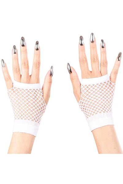 Epilons قفازات شبكية قصيرة الطول باللون الأبيض ZENVIA-TG4356