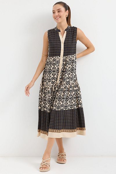 Bigdart Model 2516 Rochie din vascoza neagra cu model - Maneca zero
