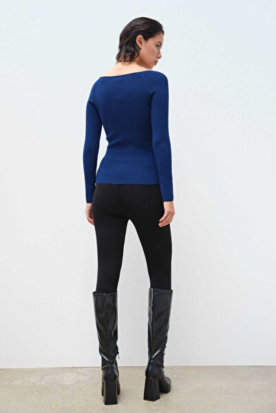 Mısırlı İndigo V Yaka Kadın Kazak