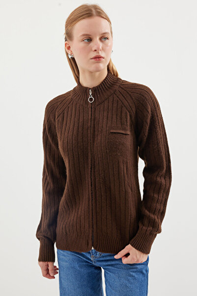 Bigdart 15880 Modell Braune Strickjacke mit Reißverschluss