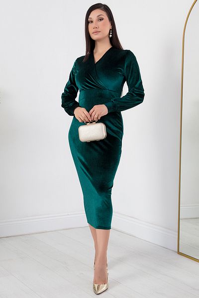PULLIMM Double Breasted Collar Long Sleeve Velvet Dress Ap-0205