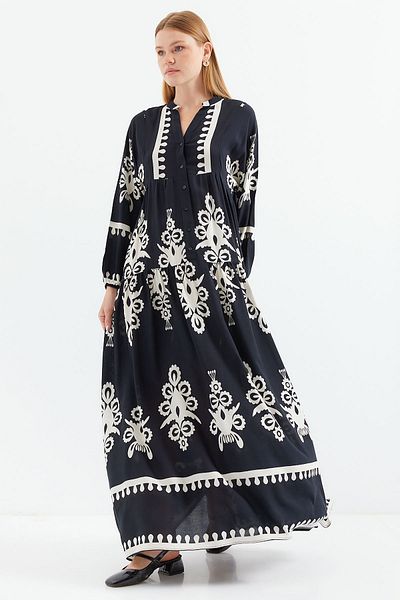 Bigdart 2423 Modell Authentisches gemustertes schwarzes Kleid