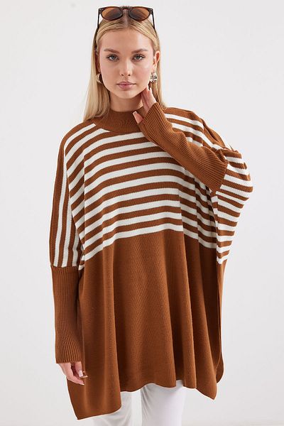 Bigdart 15783 Model Milk Coffee Poncho Slit πουλόβερ