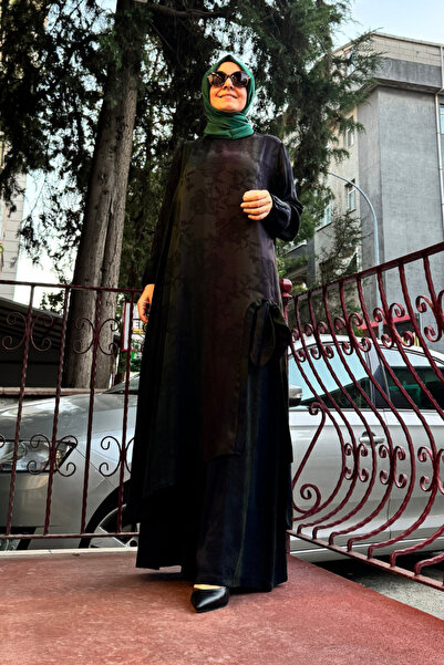 MissWhence Black Long Silk Set - Colorful 36019