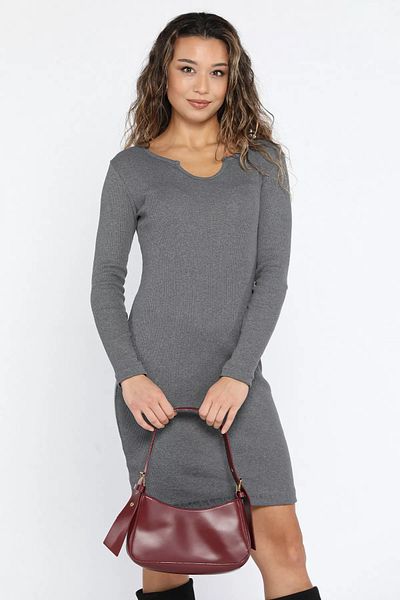 GÜLSELİ Σκούρο γκρι μακρυμάνικο φόρεμα Lycra Camisole