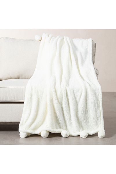 Mudo Home Pătură Ecru deasupra genunchiului - Pompon 130x160