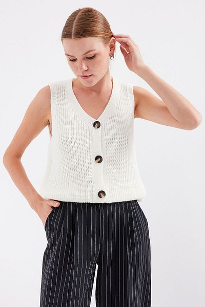 Bigdart 15881 Modell Ecru Kurze Strickweste - Geknöpft