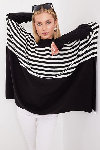 Bigdart Model 15783 Pulover Poncho Negru cu Detaliu Slit