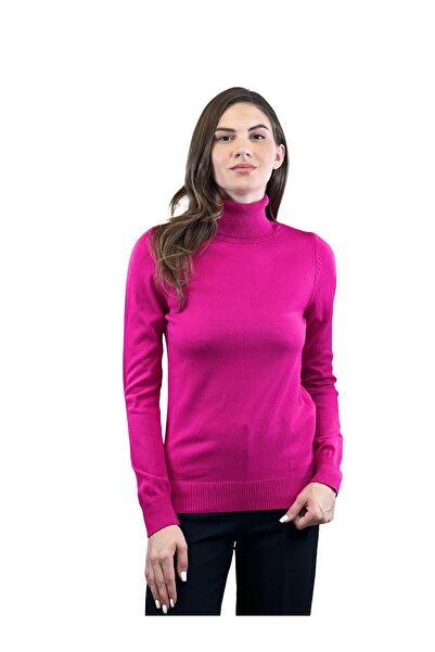 Miss Poem Pulover tricotat pentru femei basic cu gât roșu fucsia