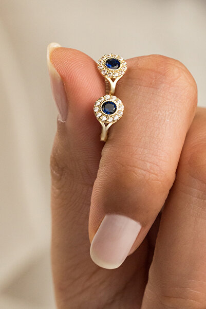 Çgk Çiğdem Gürel Kuyumculuk 14 Ayar Mavi Taşlı Çocuk Küpesi