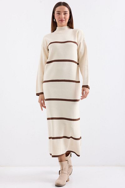 Bigdart 15890 Model Long Cream Knitwear Dress