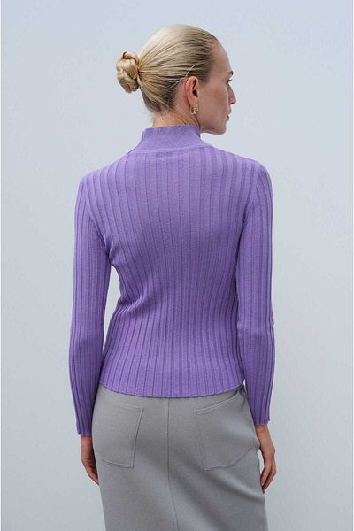 Mısırlı Pulover de damă tricotaj cu nervuri - liliac, jumătate de gât
