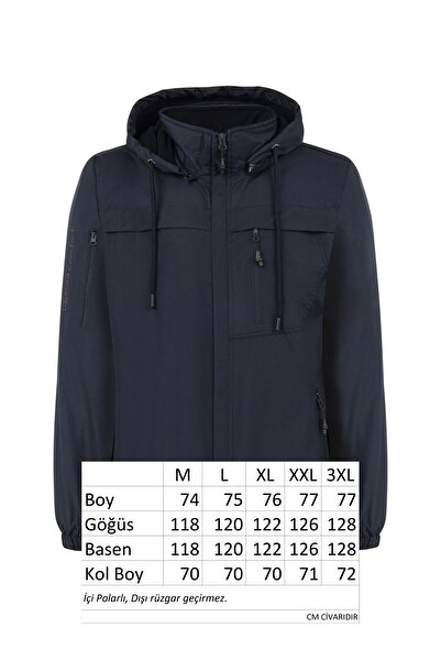 Remsa Spor Ανδρικό παλτό Fleece Navy Blue - Αντιανεμικό με κουκούλα και λεπτομέρεια τσέπης RMNT01