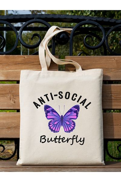 Cemira Geantă de tote cu design Fluture Anti Social Geantă din pânză