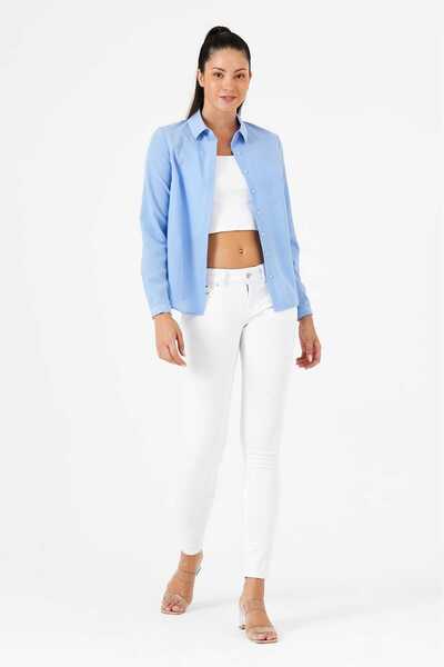 PERA CLUB Cămașă de bază pentru femei, cu nasturi ascunși din lycra, care îmbrățișează corpul