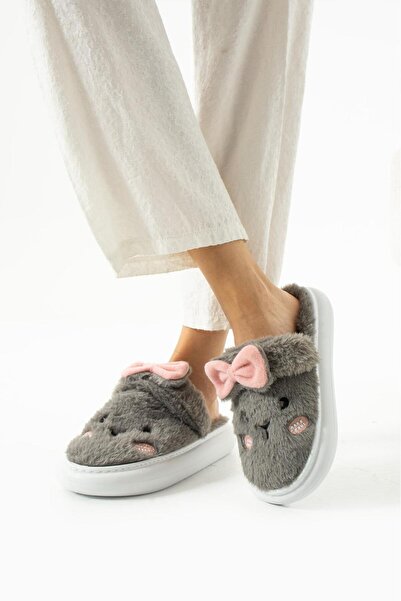 Moda Devrin Γκρι Rabbit Χειμερινά Σανδάλια Παντόφλες Σπίτι Μπαλκόνι Κήπος Παντόφλες