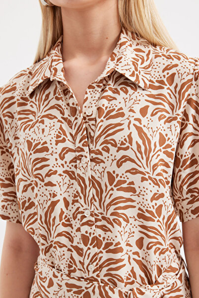 Bigdart 2213 Модел Светлокафява рокля от вискоза с къс ръкав