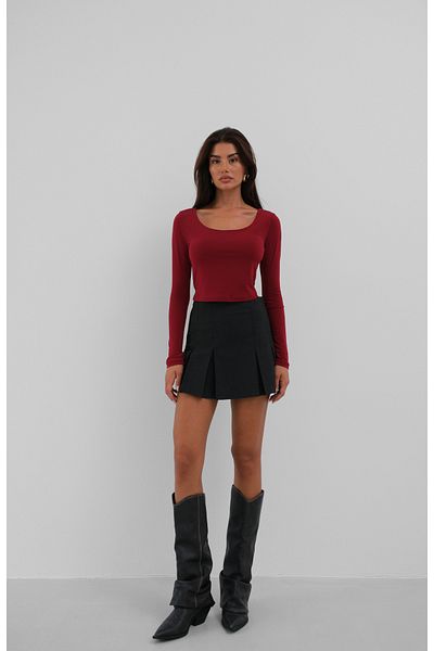Black Fashion Square Collar Claret Red Crop Top