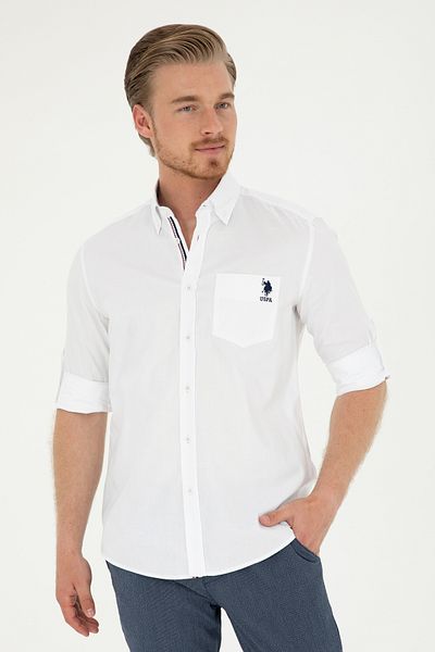 U.S. Polo Assn. Λευκό μακρυμάνικο ανδρικό πουκάμισο - 50288314-VR013