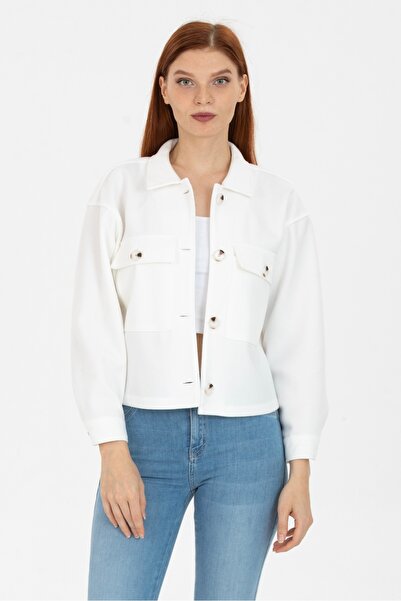 PERA MODA Jachetă Crop - Design cu buzunar dublu