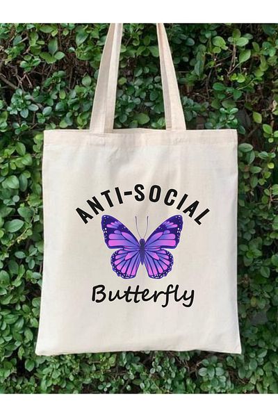 Cemira Geantă de tote cu design Fluture Anti Social Geantă din pânză