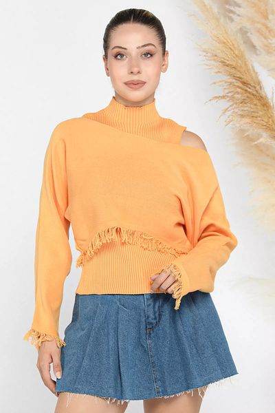 GÜLSELİ Mustard Corded Blouse Crop Sweater Combination Tirko Double Set
