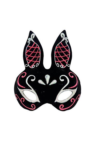 Skygo قناع أرنب أسود اللون أحمر أبيض لامع من جلد الغزال الأسود مقاس 18 × 16 سم